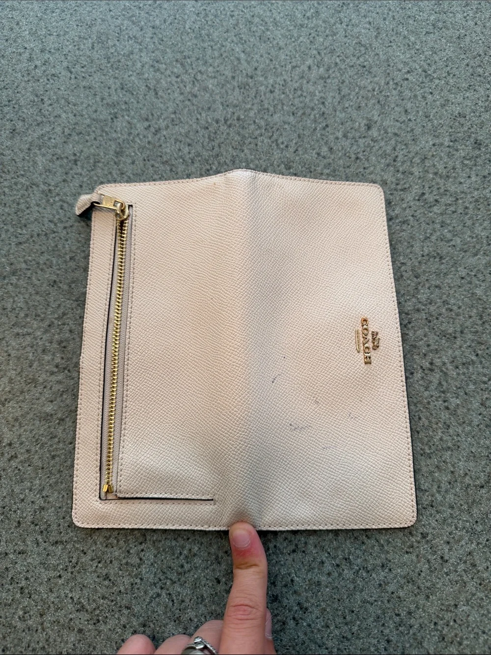 Coach Pale white Leather Continental Wallet with Gold Logo